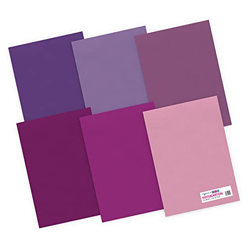 itenga Tonpapier 24 Blatt DIN A4 130 g/qm Lila und Pinktöne - Farbmix - 6 Farben je 4 Blatt Tonpapier Bastelpapier Bogen durchgefärbt zum kreativen Gestalten und Basteln von itenga