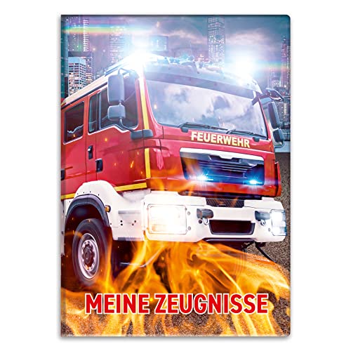 itenga Zeugnismappemit Motiv DIN A4 Dokumentenmappe Zeugnisse - für Kinder Jugendliche Schüler Mädchen (Feuerwehr) von itenga