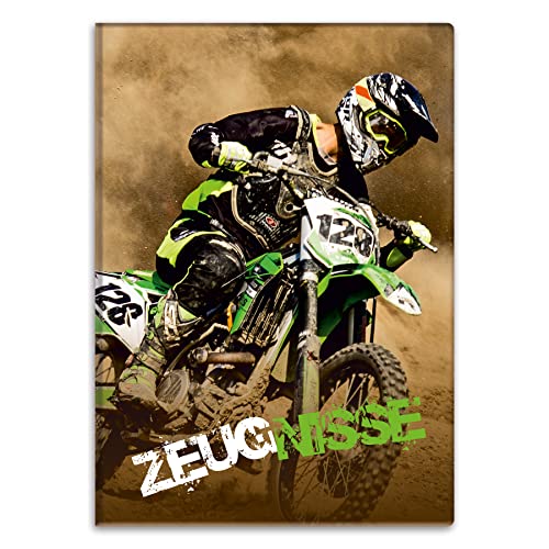 itenga Zeugnismappemit Motiv DIN A4 Dokumentenmappe Zeugnisse - für Kinder Jugendliche Schüler Mädchen (Motocross) von itenga