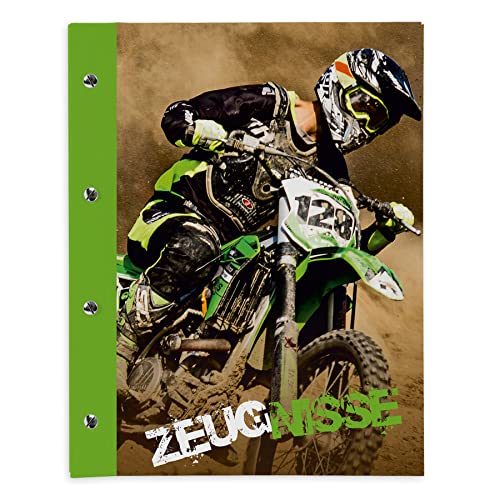 itenga Zeugnismappe mit Buchschrauben erweiterbar für Kinder Jugendliche Erwachsene Mädchen Jungen Schüler (Motocross - Motorrad) von itenga