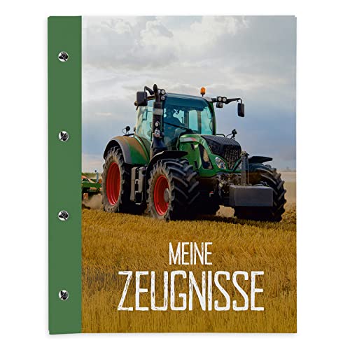 itenga Zeugnismappe mit Buchschrauben erweiterbar für Kinder Jugendliche Erwachsene Mädchen Jungen Schüler (Traktor auf dem Feld) von itenga