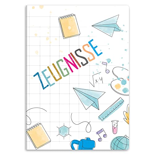 itenga Zeugnismappe mit Motiv DIN A4 stabile Dokumentenmappe Sichtbuch für Zeugnisse - 20 stabile Hüllen - für Kinder Jugendliche Schüler Mädchen Jungen (Motiv Doodles - Schule) von itenga