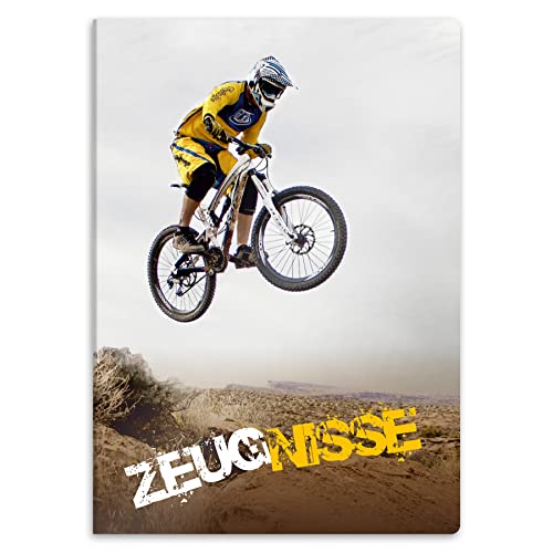 itenga Zeugnismappe mit Motiv DIN A4 stabile Dokumentenmappe Sichtbuch für Zeugnisse - 20 stabile Hüllen - für Kinder Jugendliche Schüler Mädchen Jungen (Motiv Downhill Mountainbike) von itenga