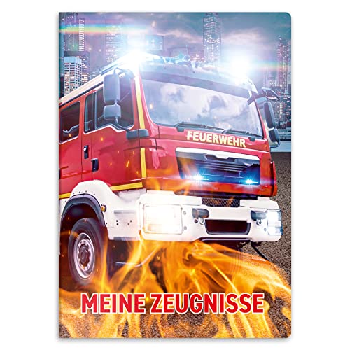 itenga Zeugnismappe mit Motiv DIN A4 stabile Dokumentenmappe Sichtbuch für Zeugnisse - 20 stabile Hüllen - für Kinder Jugendliche Schüler Mädchen Jungen (Motiv Feuerwehr) von itenga