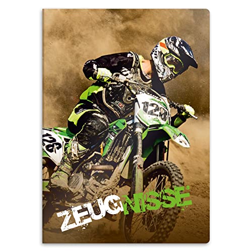 itenga Zeugnismappe mit Motiv DIN A4 stabile Dokumentenmappe Sichtbuch für Zeugnisse - 20 stabile Hüllen - für Kinder Jugendliche Schüler Mädchen Jungen (Motiv Motocross Motorrad) von itenga