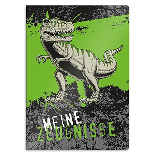 itenga Zeugnismappe mit Motiv DIN A4 stabile Dokumentenmappe Sichtbuch für Zeugnisse - 20 stabile Hüllen - für Kinder Jugendliche Schüler Mädchen Jungen (Motiv T-REX) von itenga