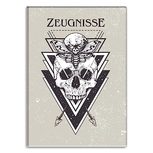 itenga Zeugnismappemit Motiv DIN A4 Dokumentenmappe Zeugnisse - für Kinder Jugendliche Schüler Mädchen (Totenkopf) von itenga