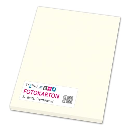 itenga farbiger Fotokarton 50 Blatt A4 300 g/qm² - Tonpapier Tonkarton Bastelpapier Bastelkarton Bogen durchgefärbt zum kreativen Gestalten und Basteln (CREMEWEISS) von itenga