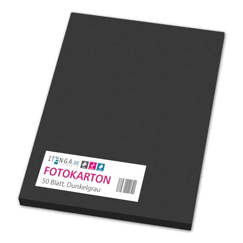 itenga farbiger Fotokarton 50 Blatt A4 300 g/qm² - Tonpapier Tonkarton Bastelpapier Bastelkarton Bogen durchgefärbt zum kreativen Gestalten und Basteln (DUNKELGRAU) von itenga