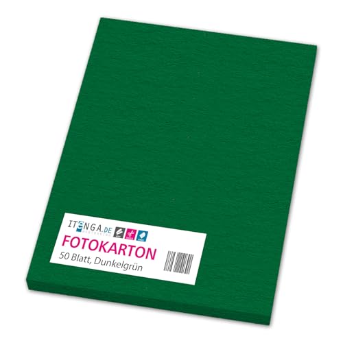 itenga farbiger Fotokarton 50 Blatt A4 300 g/qm² - Tonpapier Tonkarton Bastelpapier Bastelkarton Bogen durchgefärbt zum kreativen Gestalten und Basteln (DUNKELGRÜN) von itenga
