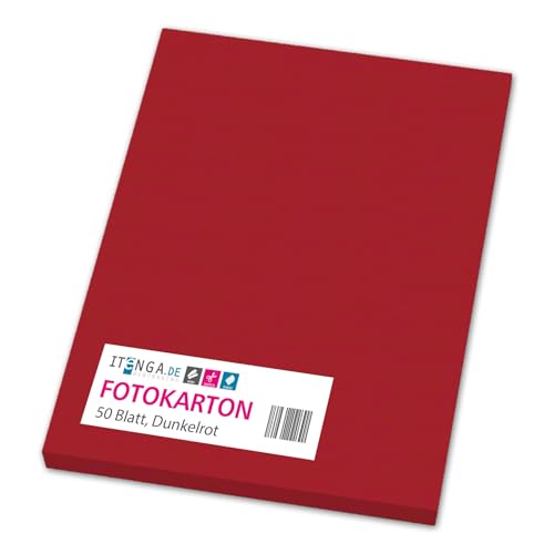 itenga farbiger Fotokarton 50 Blatt A4 300 g/qm² - Tonpapier Tonkarton Bastelpapier Bastelkarton Bogen durchgefärbt zum kreativen Gestalten und Basteln (DUNKELROT) von itenga