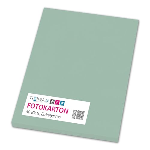 itenga farbiger Fotokarton 50 Blatt A4 300 g/qm² - Tonpapier Tonkarton Bastelpapier Bastelkarton Bogen durchgefärbt zum kreativen Gestalten und Basteln (EUKALYPTUS) von itenga