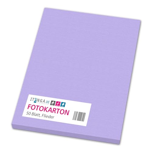 itenga farbiger Fotokarton 50 Blatt A4 300 g/qm² - Tonpapier Tonkarton Bastelpapier Bastelkarton Bogen durchgefärbt zum kreativen Gestalten und Basteln (FLIEDER) von itenga