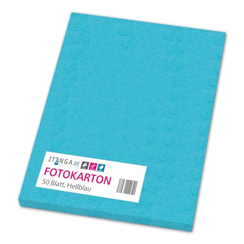itenga farbiger Fotokarton 50 Blatt A4 300 g/qm² - Tonpapier Tonkarton Bastelpapier Bastelkarton Bogen durchgefärbt zum kreativen Gestalten und Basteln (HELLBLAU) von itenga