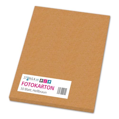 itenga farbiger Fotokarton 50 Blatt A4 300 g/qm² - Tonpapier Tonkarton Bastelpapier Bastelkarton Bogen durchgefärbt zum kreativen Gestalten und Basteln (HELLBRAUN) von itenga