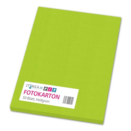 itenga farbiger Fotokarton 50 Blatt A4 300 g/qm² - Tonpapier Tonkarton Bastelpapier Bastelkarton Bogen durchgefärbt zum kreativen Gestalten und Basteln (HELLGRÜN) von itenga