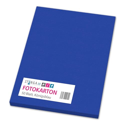 itenga farbiger Fotokarton 50 Blatt A4 300 g/qm² - Tonpapier Tonkarton Bastelpapier Bastelkarton Bogen durchgefärbt zum kreativen Gestalten und Basteln (KÖNIGSBLAU) von itenga