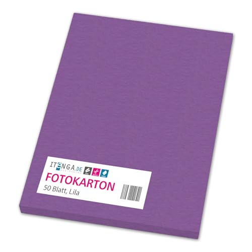 itenga farbiger Fotokarton 50 Blatt A4 300 g/qm² - Tonpapier Tonkarton Bastelpapier Bastelkarton Bogen durchgefärbt zum kreativen Gestalten und Basteln (LILA) von itenga