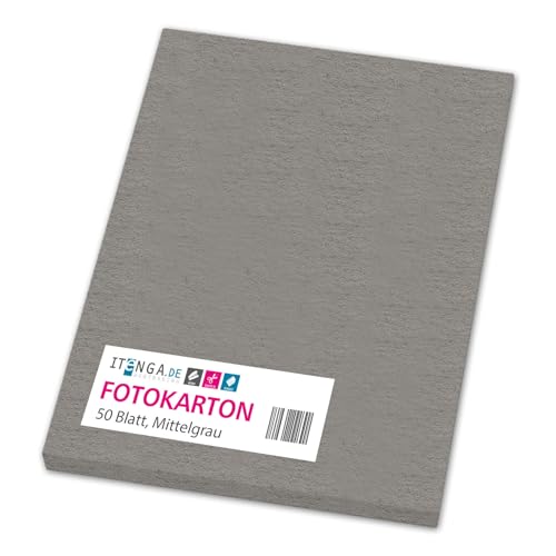 itenga farbiger Fotokarton 50 Blatt A4 300 g/qm² - Tonpapier Tonkarton Bastelpapier Bastelkarton Bogen durchgefärbt zum kreativen Gestalten und Basteln (MITTELGRAU) von itenga
