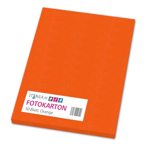 itenga farbiger Fotokarton 50 Blatt A4 300 g/qm² - Tonpapier Tonkarton Bastelpapier Bastelkarton Bogen durchgefärbt zum kreativen Gestalten und Basteln (ORANGE) von itenga