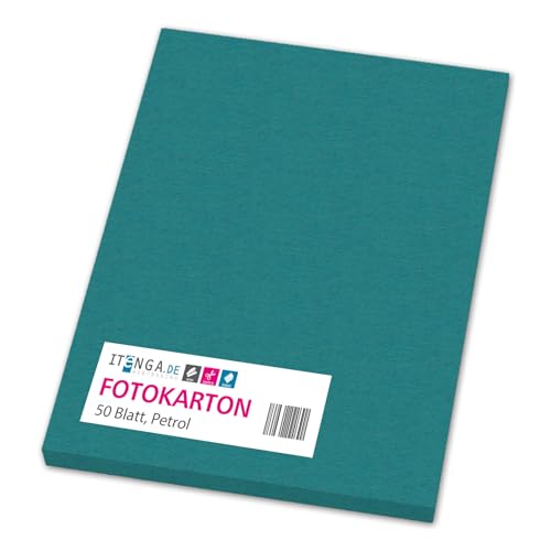 itenga farbiger Fotokarton 50 Blatt A4 300 g/qm² - Tonpapier Tonkarton Bastelpapier Bastelkarton Bogen durchgefärbt zum kreativen Gestalten und Basteln (PETROL) von itenga