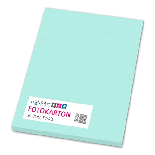 itenga farbiger Fotokarton 50 Blatt A4 300 g/qm² - Tonpapier Tonkarton Bastelpapier Bastelkarton Bogen durchgefärbt zum kreativen Gestalten und Basteln (TÜRKIS) von itenga