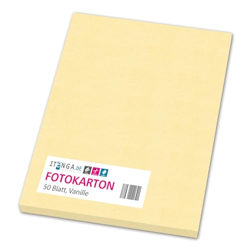itenga farbiger Fotokarton 50 Blatt A4 300 g/qm² - Tonpapier Tonkarton Bastelpapier Bastelkarton Bogen durchgefärbt zum kreativen Gestalten und Basteln (VANILLE) von itenga