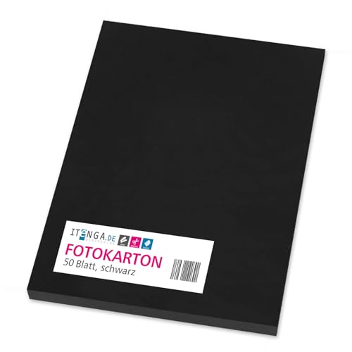 itenga farbiger Fotokarton 50 Blatt A4 300 g/qm² - Tonpapier Tonkarton Bastelpapier Bastelkarton Bogen durchgefärbt zum kreativen Gestalten und Basteln (schwarz) von itenga
