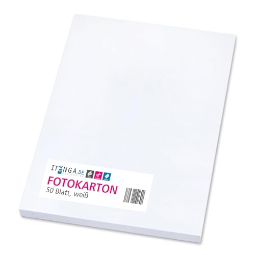 itenga farbiger Fotokarton 50 Blatt A4 300 g/qm² - Tonpapier Tonkarton Bastelpapier Bastelkarton Bogen durchgefärbt zum kreativen Gestalten und Basteln (weiss) von itenga