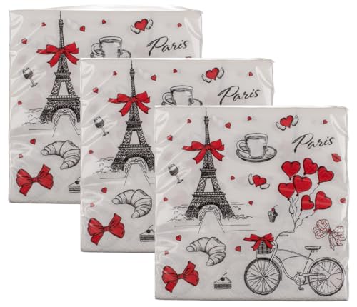 Servietten Paris 3 x 20er Pack (33x33 cm) - Papierservietten Frankreich, Eiffelturm, Tischdeko, Party, Grillparty von itsisa