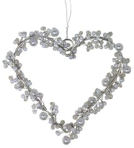 itsisa Drahtherz/Perlenherz, White Pearls zum Aufhängen 13 x 14 cm - Herz aus Draht, Fensterdeko Liebe, Muttertag von itsisa