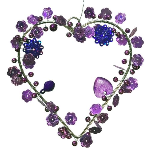 itsisa Drahtherz/Perlenherz violett zum Aufhängen 11 x 12 cm - Herz aus Draht, Fensterdeko Liebe, Muttertag, Hochzeitstag von itsisa
