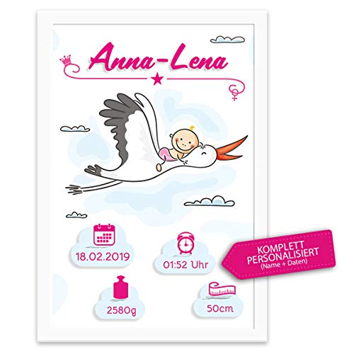 Willkommen Baby - Mädchen I Personalisiertes Bild mit Geburtsdaten des Babys I INKLUSIVE RAHMEN I Hochwertiger Druck auf edles Leinenpapier I Geburtsgeschenk Willkommen Baby - Mädchen I Personalisiertes Bild mit Geburtsdaten des Babys I INKLUSIVE RAHMEN I Hochwertiger Druck auf edles Leinenpapier I Geburtsgeschenk von iulias Freude schenken!