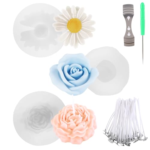iulrtba 3 Stück Kerzen Silikonformen Blumen, Pfingstrose Rose Daisy Silicone Kerzenform, Silikonformen Gießformen Kerzen, Silikonform Kerzen Blumen für DIY Herstellung Kerzen Seifen Gipsharzhandwerk iulrtba 3 Stück Kerzen Silikonformen Blumen, Pfingstrose Rose Daisy Silicone Kerzenform, Silikonformen Gießformen Kerzen, Silikonform Kerzen Blumen für DIY Herstellung Kerzen Seifen Gipsharzhandwerk von iulrtba