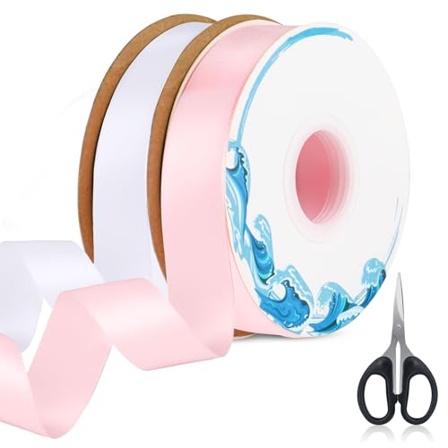iulrtba 45m*25mm Satinband Rosa, Satinband Weiss, 2 Stück Geschenkband Schleifenband Rosa & Schleifenband Weiß, Geschenkband Weiss mit Schere für Geschenkverpackung, Geburtstag Und Hochzeitsdekoration iulrtba 45m*25mm Satinband Rosa, Satinband Weiss, 2 Stück Geschenkband Schleifenband Rosa & Schleifenband Weiß, Geschenkband Weiss mit Schere für Geschenkverpackung, Geburtstag Und Hochzeitsdekoration von iulrtba