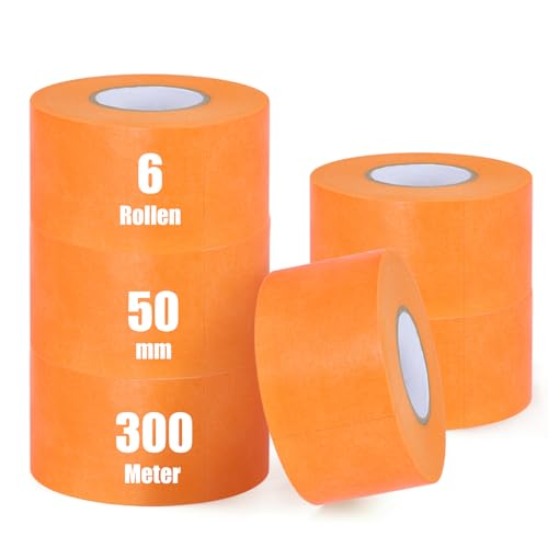 iuqiepo 6 Rollen Abklebeband Maler, Malerkrepp 50 mm x 50 m, Goldband, Wasserdicht Kreppband, Hitzebeständiges Klebeband, Malerkrepp UV beständig von iuqiepo