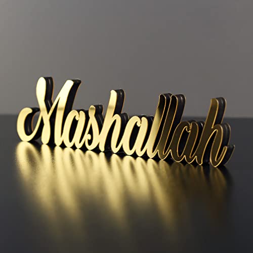 Bismillah, Alhamdulillah, Mashallah, freistehend, Holzdekor mit glänzendem Acryl-Finish (Mashallah, Gold) von iwa concept