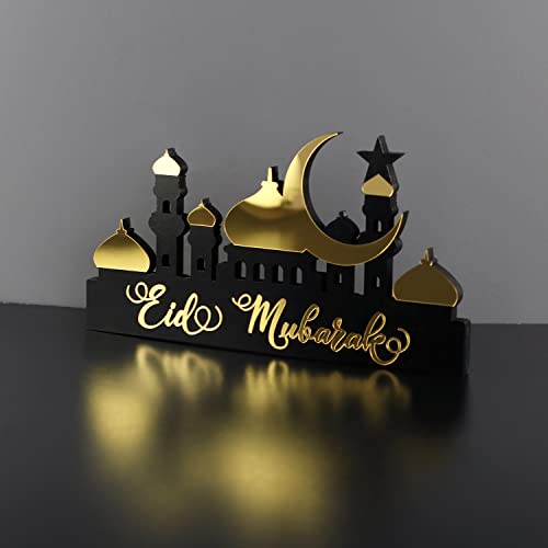 iwa concept Islamische Tischdekorationen aus Holz mit Acryl, Ramadan-Kareem-und Eid-Mubarak-Dekoration, islamisch muslimische Geschenke, Eid Mubarak-5, Gold von iwa concept