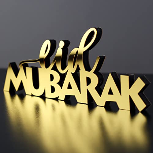 iwa concept Islamische Tischdekorationen aus Holz mit Acryl, Ramadan-Kareem-und Eid-Mubarak-Dekoration, islamisch muslimische Geschenke, Eid Mubarak-6, Gold von iwa concept