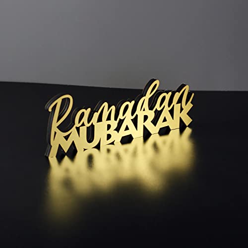 iwa concept Islamische Tischdekorationen aus Holz mit Acryl, Ramadan-Kareem-und Eid-Mubarak-Dekoration, islamisch muslimische Geschenke, Ramadan Mubarak-2, Gold von iwa concept