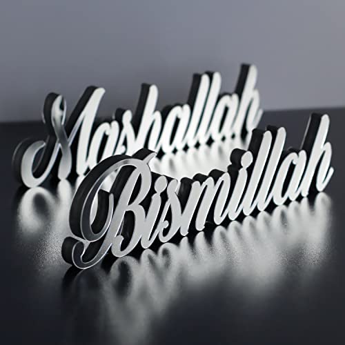IWA Concept Bismillah-Mashallah Silber | Wohnkultur oder islamische Dekoration für Tisch oder Regale | Eid-Dekorationen | Islamisches Ramadan-Geschenk | Islamische Tischdekoration von iwa concept