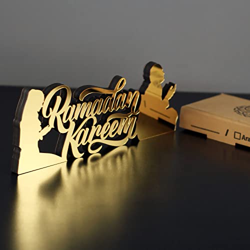 iwa concept | Islamische Tischdekorationen aus Holz aus Acryl | Ramadan Kareem und Eid Mubarak Dekoration | islamische muslimische Geschenke | Ramadan Eid Dekoration | (Ramadan Kareem-2, Gold) von iwa concept