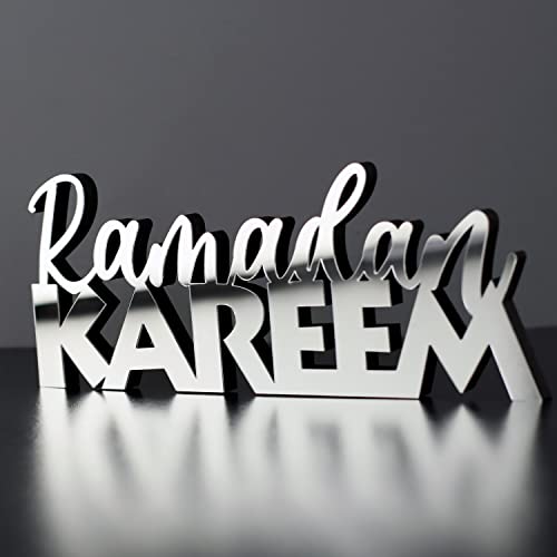 iwa concept Islamische Tischdekorationen aus Holz mit Acryl, Ramadan-Kareem-und Eid-Mubarak-Dekoration, islamisch muslimische Geschenke, Ramadan Kareem-6, Silber von iwa concept
