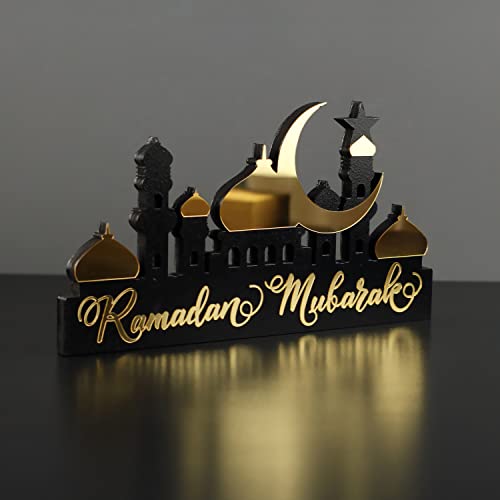 iwa concept Islamische Tischdekorationen aus Holz mit Acryl, Ramadan-Kareem-und Eid-Mubarak-Dekoration, islamisch muslimische Geschenke, Ramadan Mubarak, Gold von iwa concept