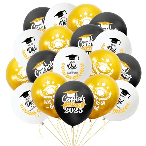 18 Stück Abschlussballons für Abschlussdekorationen, Klasse 2024, Schwarz Gold Weiß Abschlussballons mit goldenen Bändern für Abschlussfeier, Partyzubehör 18 Stück Abschlussballons für Abschlussdekorationen, Klasse 2024, Schwarz Gold Weiß Abschlussballons mit goldenen Bändern für Abschlussfeier, Partyzubehör von iwiio