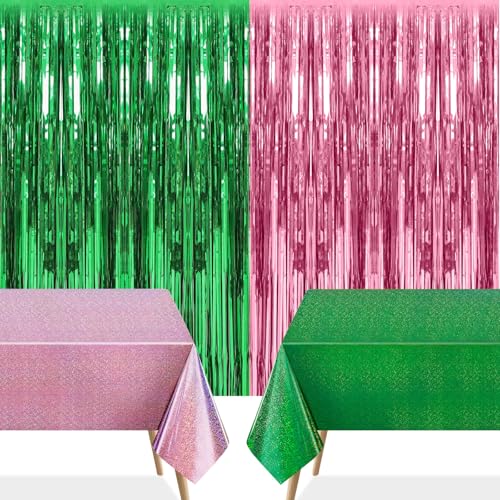 2 x 8,2 m grüne und rosa Themenparty-Dekorationen – Lametta-Vorhänge mit Tischdecken für böse Hexe, Prinzessin, Geburtstag, Schule, Abschlussfeier, Partyzubehör 2 x 8,2 m grüne und rosa Themenparty-Dekorationen – Lametta-Vorhänge mit Tischdecken für böse Hexe, Prinzessin, Geburtstag, Schule, Abschlussfeier, Partyzubehör von iwiio