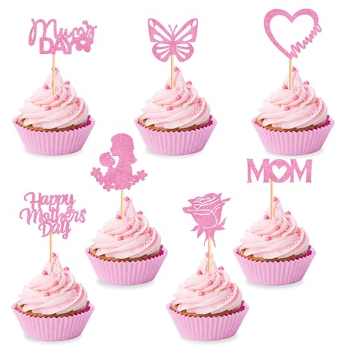 Cupcake-Topper "Happy Mother's Day", glitzernd, Aufschrift "Happy Mother's Day", 12 Stück Cupcake-Topper "Happy Mother's Day", glitzernd, Aufschrift "Happy Mother's Day", 12 Stück von iwiio
