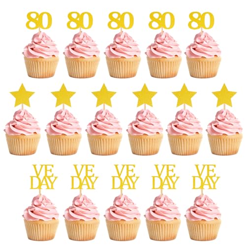 Cupcake-Topper für den 80. Hochzeitstag, glitzernde Gold-Papieraufsätze für den 80. Hochzeitstag, Partyzubehör, 16 Stück Cupcake-Topper für den 80. Hochzeitstag, glitzernde Gold-Papieraufsätze für den 80. Hochzeitstag, Partyzubehör, 16 Stück von iwiio