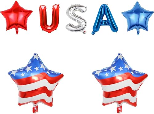iwiio Folienballons zum 4. Juli, Luftballons mit amerikanischer Flagge, rot-blaue Sternballons und USA-Buchstaben-Folienballons für Veteranentag, Wild-West-Party, Unabhängigkeitstag-Dekoration iwiio Folienballons zum 4. Juli, Luftballons mit amerikanischer Flagge, rot-blaue Sternballons und USA-Buchstaben-Folienballons für Veteranentag, Wild-West-Party, Unabhängigkeitstag-Dekoration von iwiio