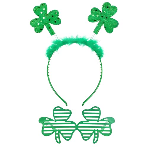 iwiio St. Patricks Day Zubehör - St. Patricks Day Kleeblatt Brille und Stirnbänder, grünes Stirnband, grüne Sonnenbrille für irische Partyzubehör (A) von iwiio